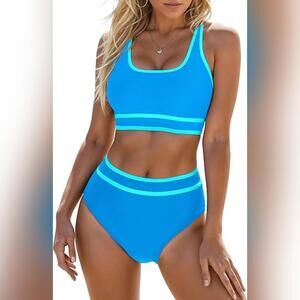 NWT Blooming Jelly High Waist Sporty Scoop Neck Cheeky Swimsuit, Large (10)